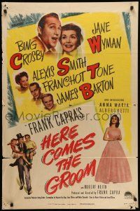 5j490 HERE COMES THE GROOM 1sh '51 Bing Crosby, Jane Wyman, Alexis Smith, Frank Capra
