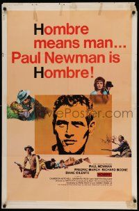 5j497 HOMBRE 1sh '66 Paul Newman, Martin Ritt, Fredric March, it means man!