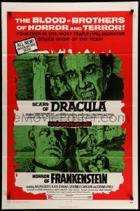 5j500 HORROR OF FRANKENSTEIN/SCARS OF DRACULA 1sh '71 with the blood-brothers of horror & terror!