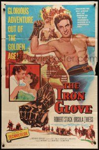 5j537 IRON GLOVE 1sh '54 art of barechested Robert Stack, Ursula Thiess