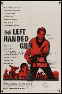 5j571 LEFT HANDED GUN 1sh '58 great image of Paul Newman as Billy the Kid!
