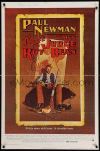 5j578 LIFE & TIMES OF JUDGE ROY BEAN 1sh '72 John Huston, art of Paul Newman by Richard Amsel!