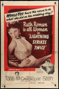 5j579 LIGHTNING STRIKES TWICE 1sh '51 sexy smoking bad girl Ruth Roman is all woman!