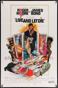 5j584 LIVE & LET DIE East Hemi 1sh '73 TA-style, Roger Moore as James Bond by Robert McGinnis!