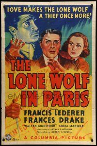 5j588 LONE WOLF IN PARIS 1sh '38 art of detective Francis Lederer & Frances Drake!