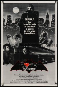5j596 LOVE AT FIRST BITE 1sh '79 AIP, wacky vampire image of George Hamilton as Dracula!