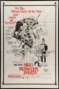 5j608 MAD MONSTER PARTY 1sh '68 great artwork of animated Dracula, Mummy & Igor!