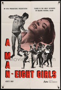5j614 MAN - EIGHT GIRLS 1sh '68 completely bizarre images of dancing guy & topless girls!