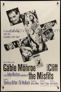 5j643 MISFITS 1sh '61 sexy Marilyn Monroe, Clark Gable, Montgomery Clift, John Huston directed
