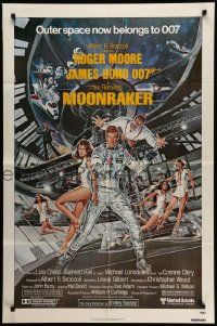 5j649 MOONRAKER 1sh '79 art of Moore as James Bond & sexy Lois Chiles by Goozee!