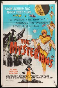 5j665 MYSTERIANS 1sh '59 they're abducting Earth's women & leveling its cities, RKO printing!