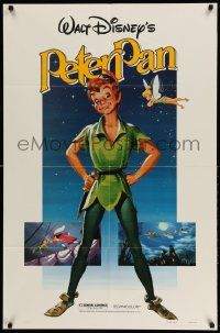 5j704 PETER PAN 1sh R82 Walt Disney animated cartoon fantasy classic, great full-length art!