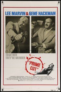 5j724 PRIME CUT style B 1sh '72 Lee Marvin w/machine gun, Gene Hackman w/cleaver!