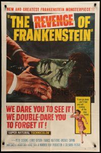 5j748 REVENGE OF FRANKENSTEIN 1sh '58 Peter Cushing in the greatest horrorama, cool monster art!