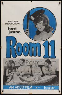 5j757 ROOM 11 1sh '70 x-rated, sexy policewoman Terri Juston with two guys and another girl in bed!