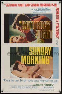 5j765 SATURDAY NIGHT & SUNDAY MORNING 1sh '61 close-up of Albert Finney & Shirley Anne Field!