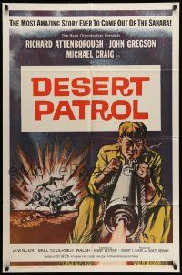 5j771 SEA OF SAND 1sh '62 Richard Attenborough, cool art of military soldier with huge gun!