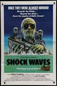 5j792 SHOCK WAVES 1sh '77 Peter Cushing, art of Nazi zombies terrorizing boat!