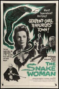 5j812 SNAKE WOMAN 1sh '61 sexy serpent-girl Susan Travers terrorizes town, cool art!