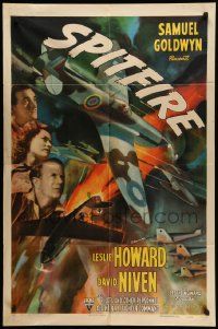 5j826 SPITFIRE 1sh '43 Leslie Howard in the story of the plane that busted the blitz, great art!
