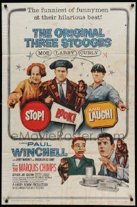 5j839 STOP LOOK & LAUGH 1sh '60 Three Stooges, Larry, Moe & Curly + chimpanzees & dummy!