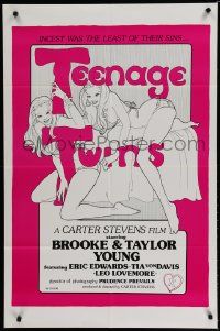 5j878 TEENAGE TWINS 1sh '76 sexy twins Brooke & Taylor Young, x-rated!