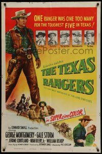 5j886 TEXAS RANGERS 1sh '51 full-length art of cowboy lawman George Montgomery!
