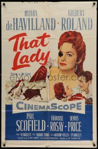 5j888 THAT LADY 1sh '55 Terence Young, art of Gilbert Roland & Olivia de Havilland with eyepatch!