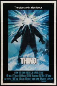 5j891 THING 1sh '82 John Carpenter classic sci-fi horror, Drew Struzan, regular credit design!