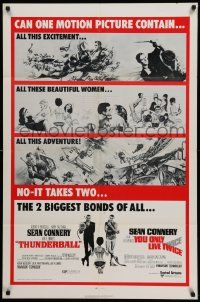 5j898 THUNDERBALL/YOU ONLY LIVE TWICE 1sh '71 Sean Connery's two biggest James Bonds of all!