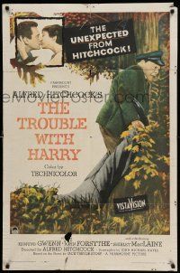 5j916 TROUBLE WITH HARRY 1sh '55 Alfred Hitchcock, John Forsythe, Shirley MacLaine, Gwenn