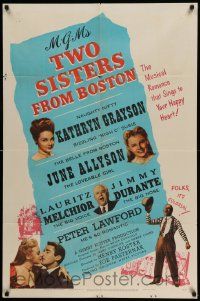 5j923 TWO SISTERS FROM BOSTON 1sh '46 Kathryn Grayson, June Allyson, Jimmy Durante, Peter Lawford!