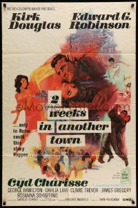 5j924 TWO WEEKS IN ANOTHER TOWN 1sh '62 cool art of Kirk Douglas & sexy Cyd Charisse by Bart Doe!