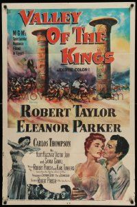 5j933 VALLEY OF THE KINGS 1sh '54 cool art of Robert Taylor & Eleanor Parker in Egypt!