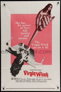5j944 VIRGIN WITCH int'l 1sh '72 Ann Michelle occult horror, wild image of girl to be sacrificed!