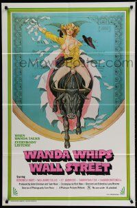5j953 WANDA WHIPS WALL STREET 1sh '82 great Tom Tierney art of Veronica Hart riding bull, x-rated!
