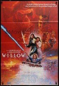 5j975 WILLOW int'l 1sh '88 George Lucas & Ron Howard directed, different Brian Bysouth art!