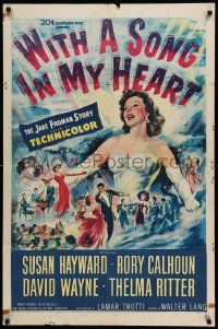 5j979 WITH A SONG IN MY HEART 1sh '52 artwork of elegant singing Susan Hayward!