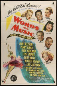 5j983 WORDS & MUSIC 1sh '49 Judy Garland, Lena Horne & musical all-stars, bio of Rodgers & Hart!