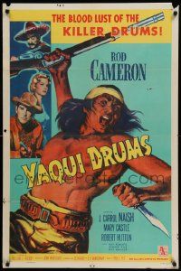 5j989 YAQUI DRUMS 1sh '56 cool art of Native-American, Rod Cameron, J. Carrol Naish!