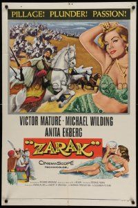 5j996 ZARAK 1sh '56 sexy Anita Ekberg, Victor Mature, pillage, plunder, passion!