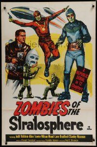 5j998 ZOMBIES OF THE STRATOSPHERE 1sh '52 great artwork image of aliens with guns!