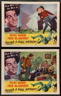 5k941 NEVER A DULL MOMENT 2 LCs '50 Irene Dunne, Fred MacMurray, how wild can the west be?