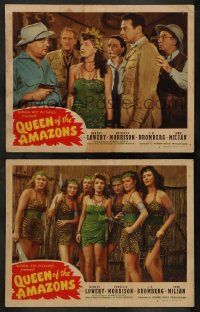 5k955 QUEEN OF THE AMAZONS 2 LCs '47 Robert Lowery, Patricia Morrison, sexy jungle women!