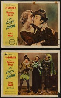 5k339 LOOSE IN LONDON 8 LCs '53 wacky image of Bowery Boys Leo Gorcey & Huntz Hall!