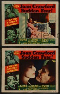 5k559 SUDDEN FEAR 8 LCs '52 images of terrified Joan Crawford, Jack Palance!