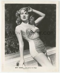 5m164 BETTY GRABLE 8.25x10 still '40s full-length in sexy swimsuit by pool with hand to her head!