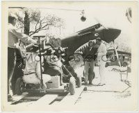 5m357 FLYING TIGERS candid 8.25x10 still '42 John Wayne being filmed with pilot by decorated plane!