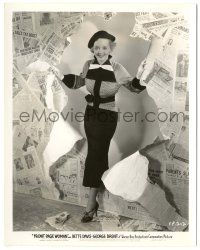 5m383 FRONT PAGE WOMAN 8x10 still '35 great c/u of Bette Davis tearing through wall of newspapers!