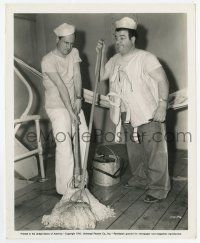 5m483 IN THE NAVY 8x10 still '41 great image of Bud Abbot & Lou Costello swabbing the deck!